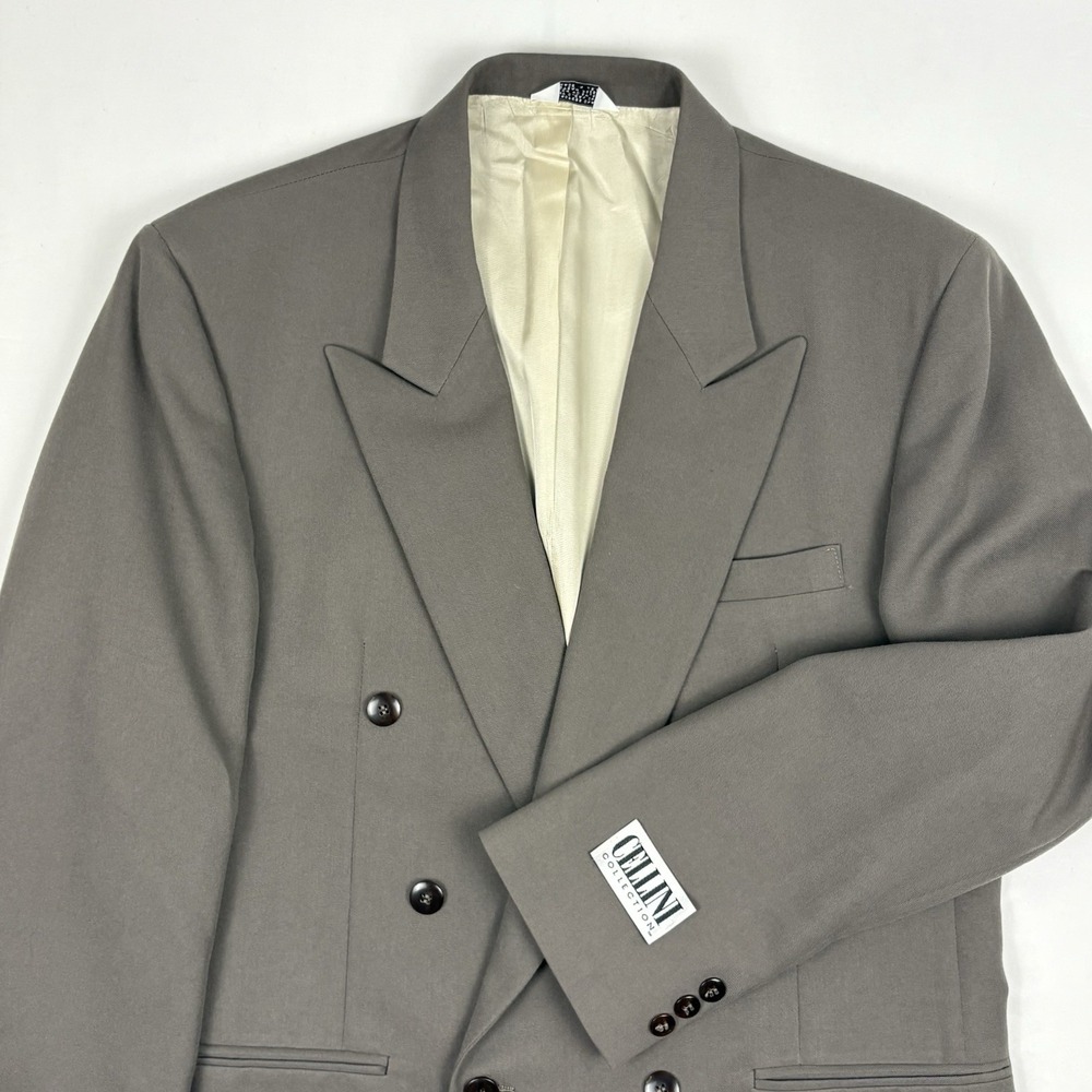 NWT VTG 90s Cellini Collection Wool Blend Double-Breasted Blazer 42R Sandstone